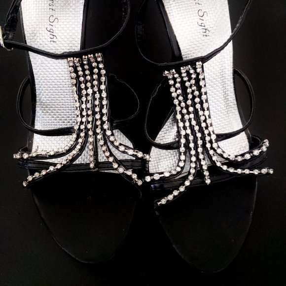 NEW Black Diamond Rhinestone Strappy Stiletto Heels - Picture 4 of 15